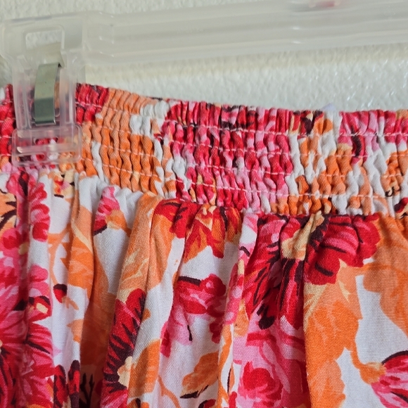 Pink and Red Smocked A-Line Midi Skirt - Picture 4 of 9